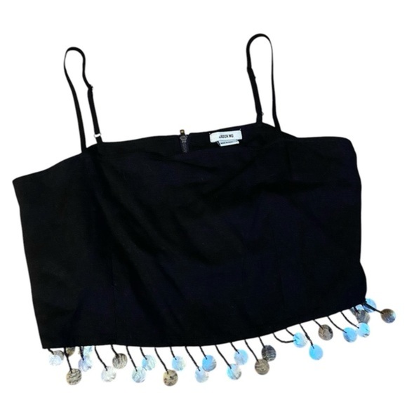 NWT Jason Wu Black Beaded Trim Women's Cropped Top size 6 - Picture 1 of 8